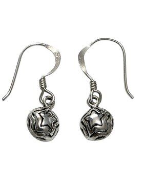 Vintage Sterling Silver Star Dangle Earrings 925 Round Ball Puffed Hook Drop